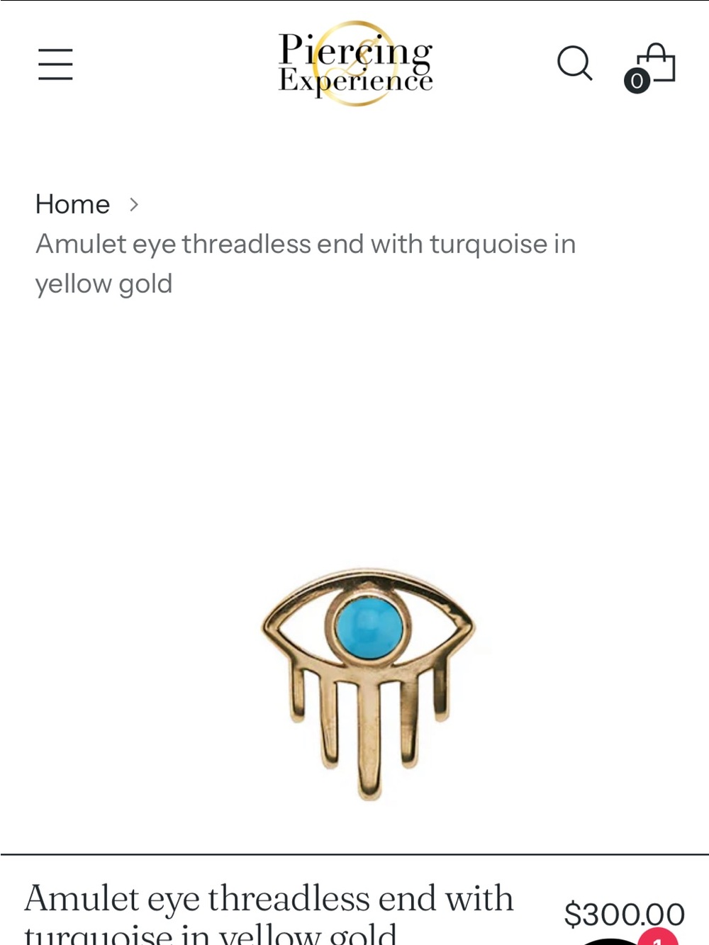 Amulet Eye Threadless End with Turquoise in Yellow Gold